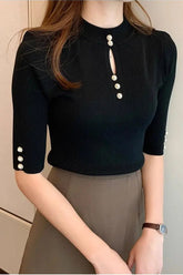 Short Sleeve Round Neck Knitted Office Shirt